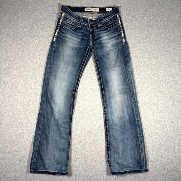 BKE Denim - BKE Stella Jeans Women 24L Blue Bootcut Low Rise Thick Stitch Embroidered Denim